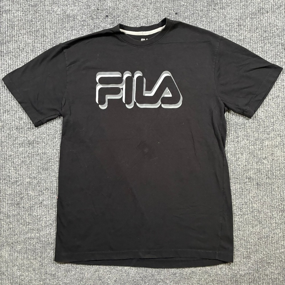 FILA Mens T-Shirt Size Large Black Logo Graphic Short Sleeve Casual Streetwear